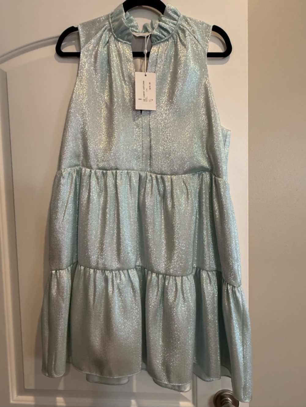 Amanda Uprichard Shimmery Light Blue Tiered Sleeveless Dress